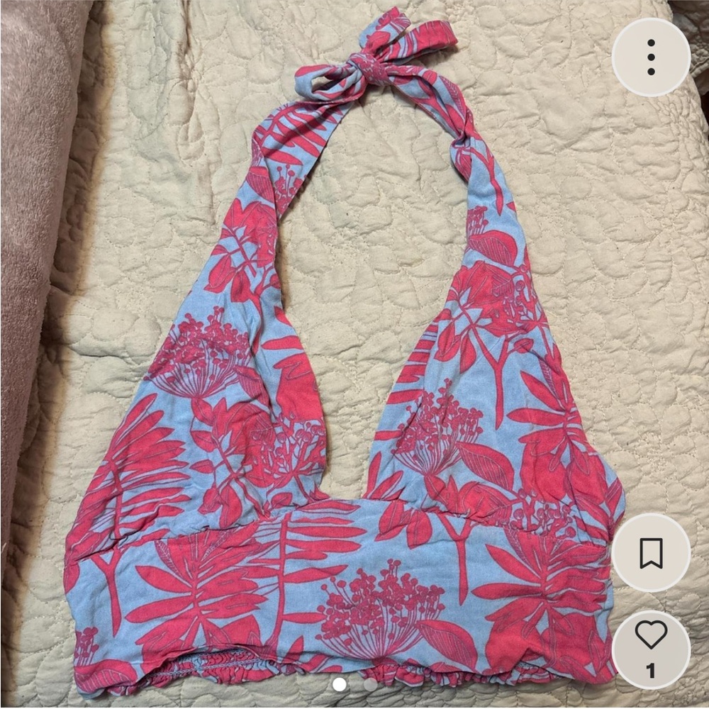 Kendall & Kylie Blue and Pink Plunge V-Neck Crop Top